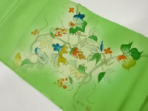 作家物　塩瀬手描き抽象葡萄唐草模様名古屋帯